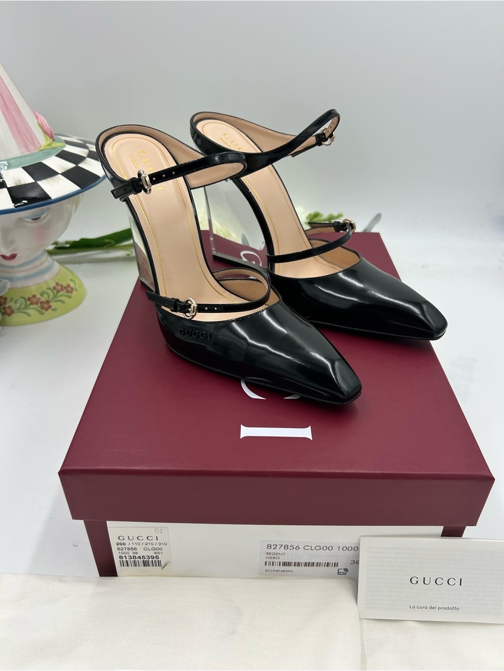 Women's Gucci, Christy Patent Leather wedge mules size 38 made in Italy